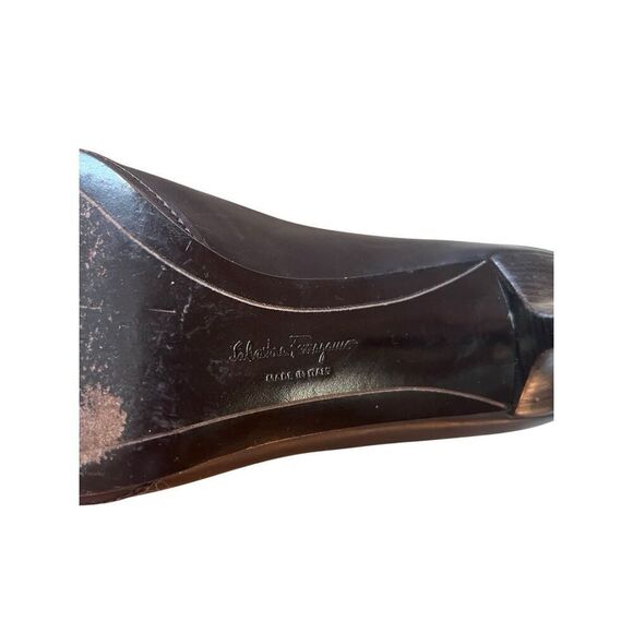 Salvatore Ferragamo Brown Leather Square Toe Pumps Heels Horse Bit Size 8.5 C US - Picture 5 of 12